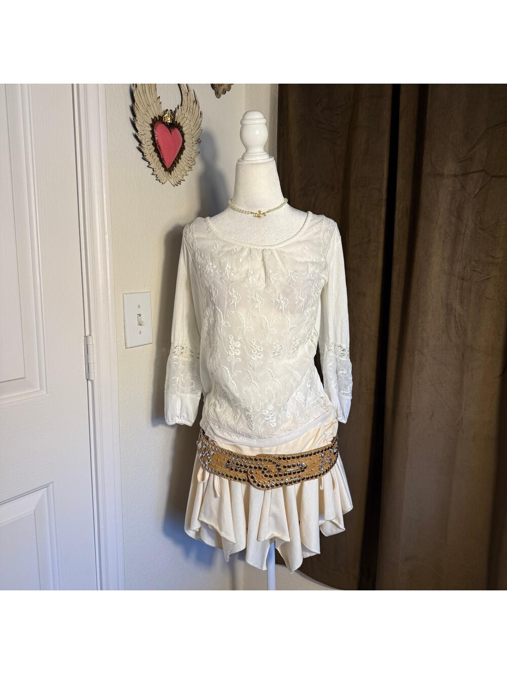 Cupio White Embroidered Lace Peasant Top Sheer Bohemian Cottagecore Sz Small